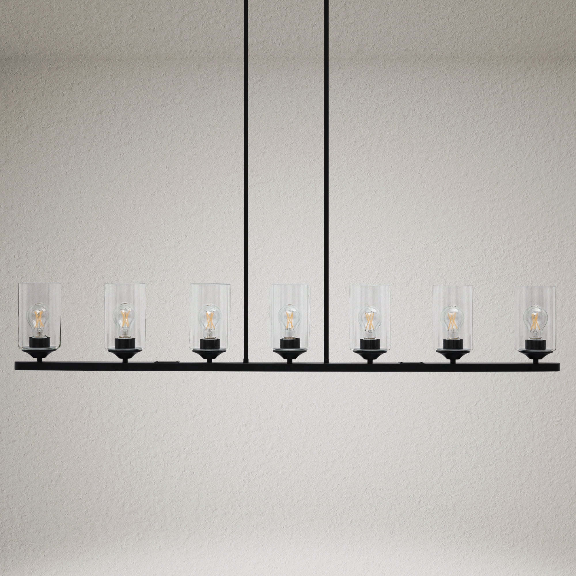 LNC Delia 7-Light Matte Black Large Linear Pendant with Clear Glass for Kitchen Island