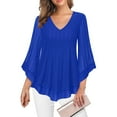 thumbnail image 2 of Yijfswar Women's Tops 3/4 Sleeve Blouses V Neck Mesh Shirts Cocktail Shirts Flowy Tunic Tops, S-2XL, 2 of 7