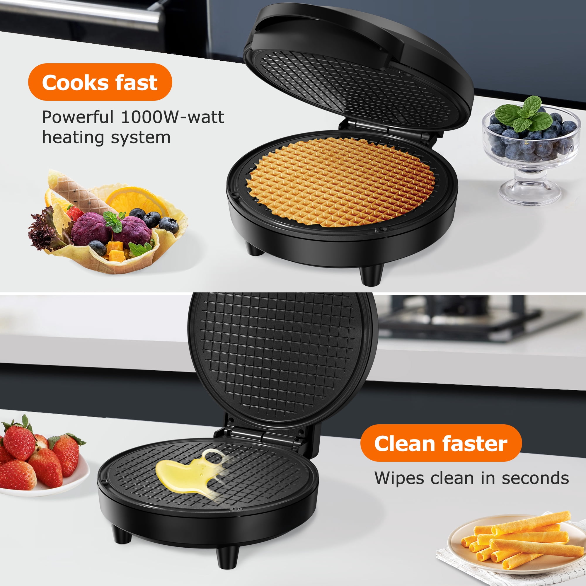KEINVE Waffle Cone Maker Machine with Overheat Protection, 7” Ice Cream Cone Maker,Electric Nonstick Waffler lron Machine for Sundaes or Dly Dessert, Summer BBQ Gift Treat for Kids Adults