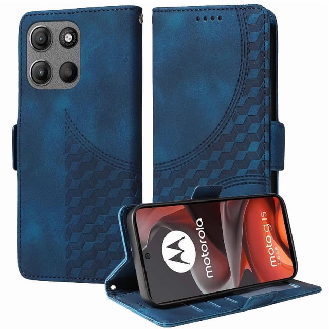 Funda GANGXUN para Motorola Moto G15 con diseño acolchado elegante, cuero PU, protección total y ajuste preciso
