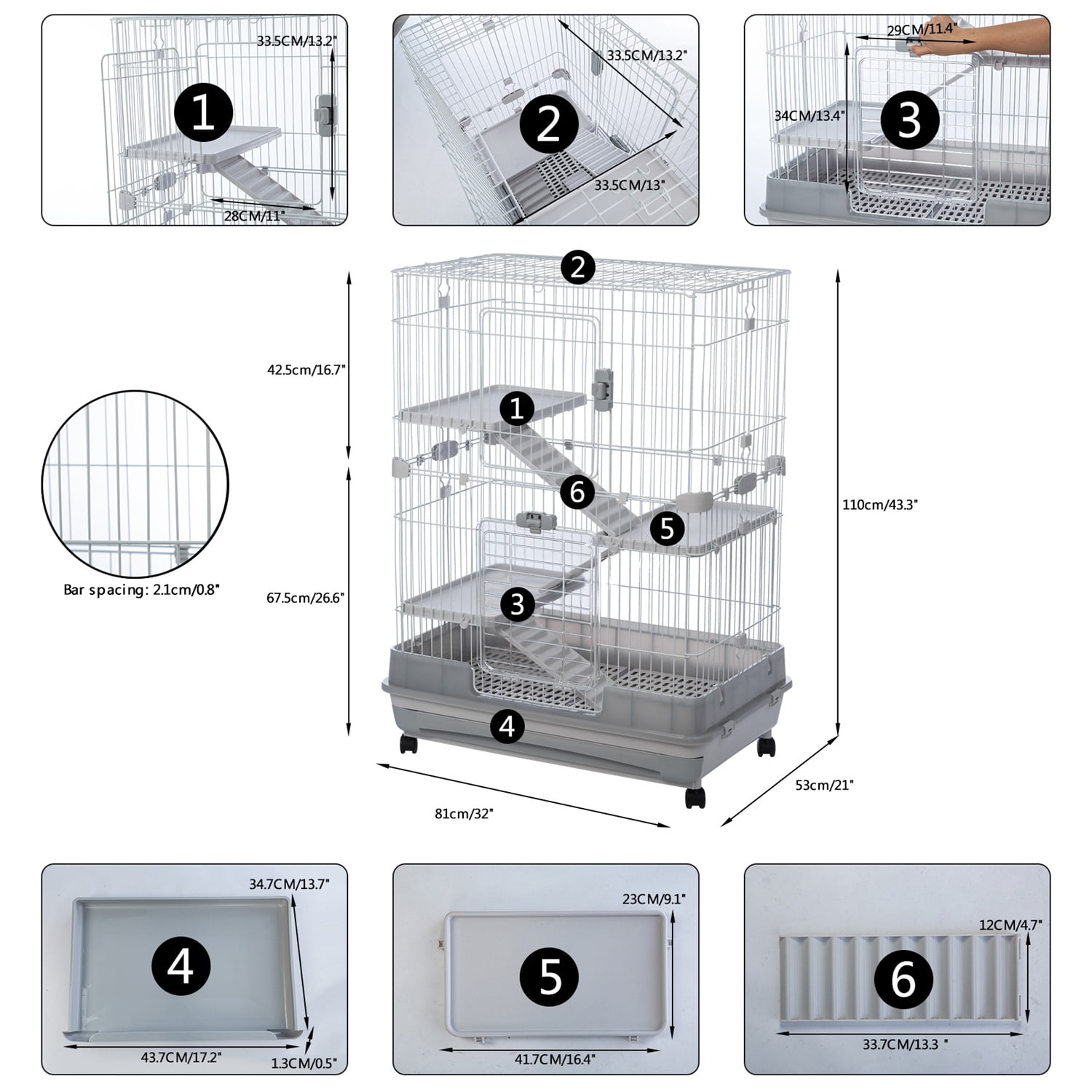 Pefilos 3-Tier Wire Cat Cage Playpen Kennel, 32" Collapsible Small Animal Metal Pet Cage with Lockable Casters Pull-out Tray for Rabbit Chinchilla Ferret Guinea Pig Squirrel Hedgehog, Gray Pefilos 3-Tier Wire Cat Cage Playpen Kennel, 32" Collapsible Small Animal Metal Pet Cage with Lockable Casters Pull-out Tray for Rabbit Chinchilla Ferret Guinea Pig Squirrel Hedgehog, Gray