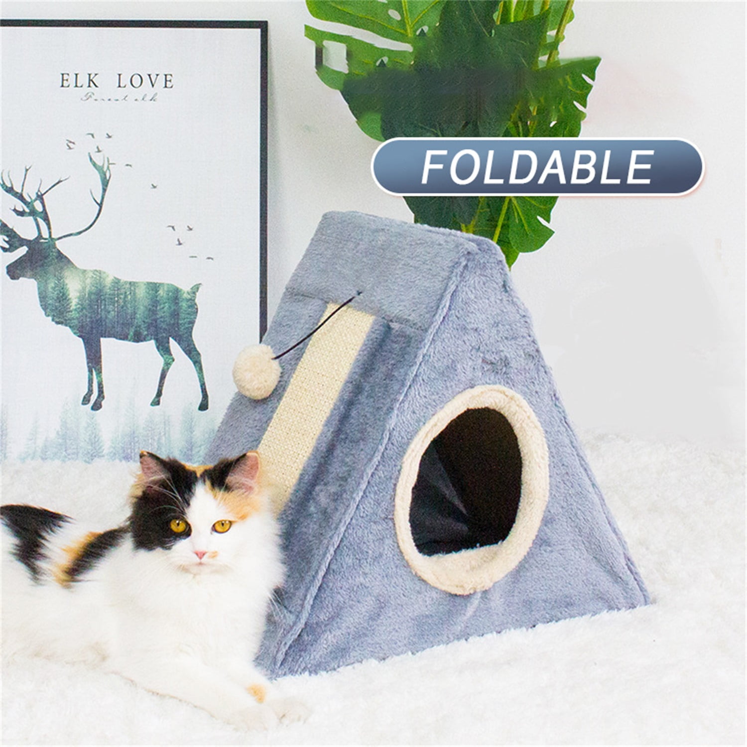 Pefilos Cat Scratch Pad House Condo for Big Cats, Cat Shelter for Winter Foldable Cat Tent Kitten Kitty Nest Bed for Indoor Cats Cave, Gray Pefilos Cat Scratch Pad House Condo for Big Cats, Cat Shelter for Winter Foldable Cat Tent Kitten Kitty Nest Bed for Indoor Cats Cave, Gray