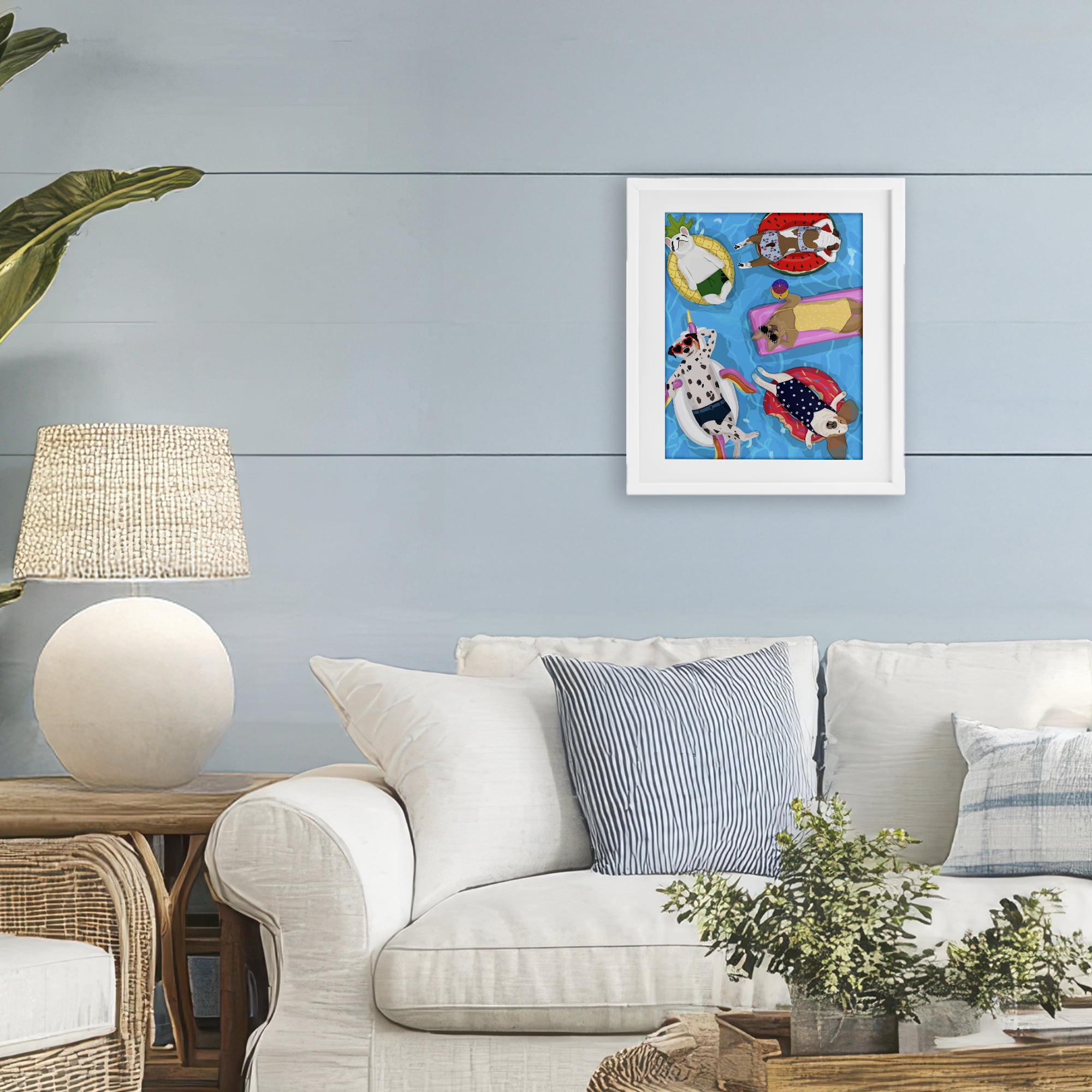 Stupell Industries Summer Sunbathing Dogs White Framed Print Under Glass, design by Hanna Melin