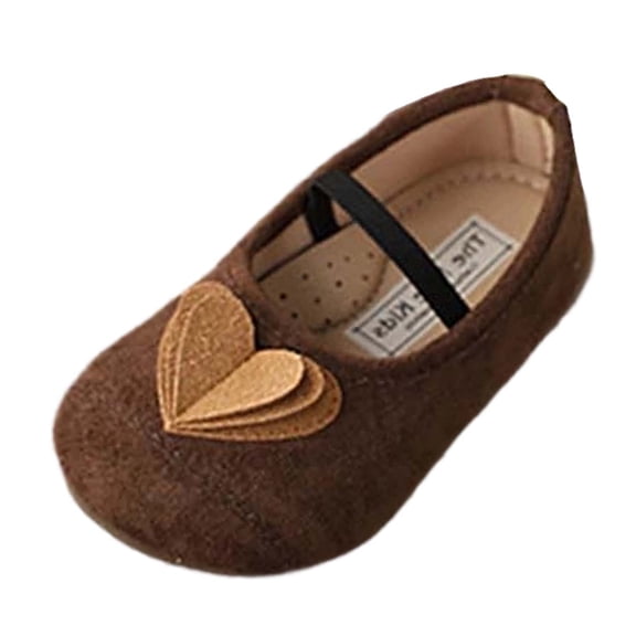 Owordtank Girls Cute Love Heart Patchwork Mary Jane Shoes Suede Flower Girl Princess Shoes Ballerina Flats