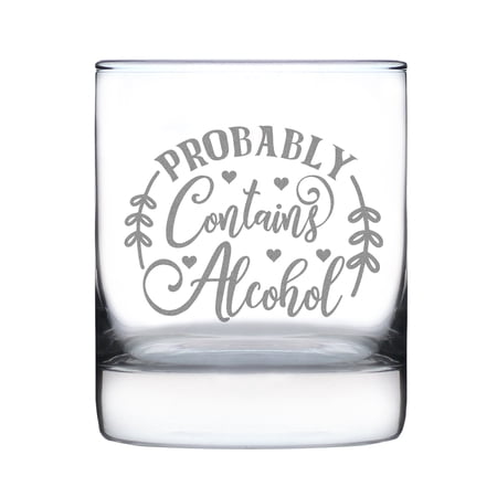 Probably Contains Alcohol Funny Barware Gift Hand Engraved Rocks Glass Home Bar Love Liquor Idea Whisky Bourbon Glasses