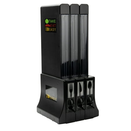 Mind Reader Refillable Utensil Dispenser, Marked Cutlery Organizer, Bulk Plasticware Sorter for Restaurant, Diner, Office, Black