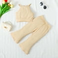 thumbnail image 3 of NZRVAWS Little Baby Girl Outfit Set Halter Off-Shoulder Solid Color Top and Ribbing Pants Set Baby Girl Clothes 5-6 Years, 3 of 8