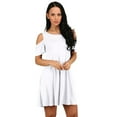 thumbnail image 2 of Defitshape Women's Short Sleeve Dress Billowy Baby Doll Dress A Line Casual Crew Neck Comfy Cool Cold Shoulder Sleeve Babydoll White Large, 2 of 4