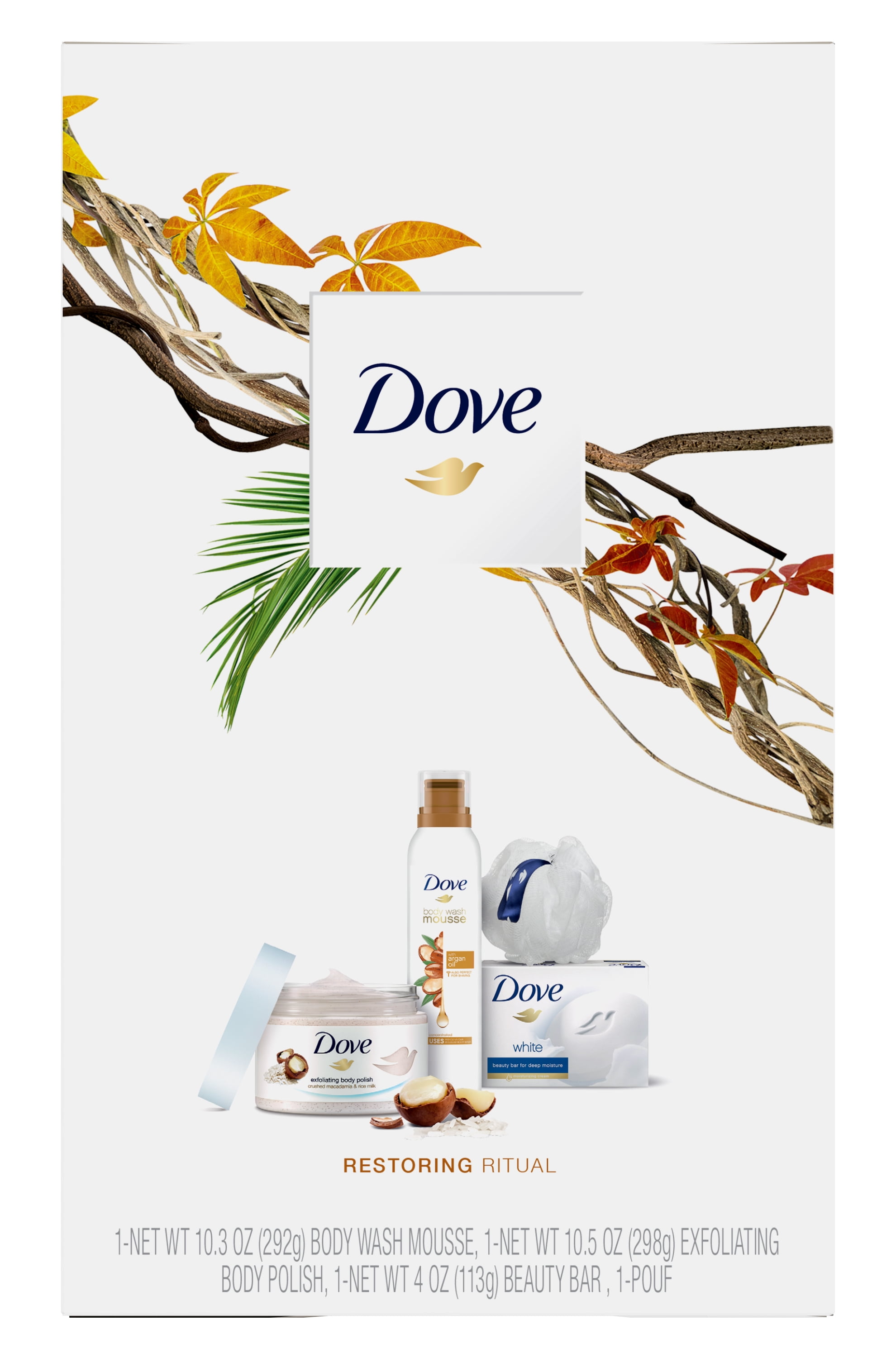 Dove 4pc Restoring Ritual Holiday Gift Set (Shower Mousse, Body Polish