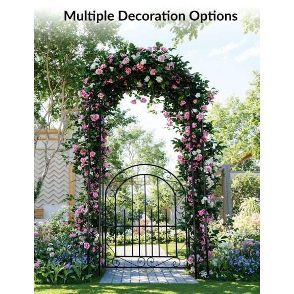 Edtara 8ft Tall Metal Garden Archway With Single Gate, Rust-Resistant Steel Arbor With Stakes Included, Perfect for Weddings, Parties, Roses, Vines, and Climbing Plants, Simple Assembly