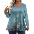 thumbnail image 2 of TQWQT Plus Size Tops for Women 4x-5x Spring Fashion V Neck Womens Long Sleeve Tops Floral Print Dressy Casual Tunics 4x Womens Plus Size Clothes Sky Blue 4XL, 2 of 6