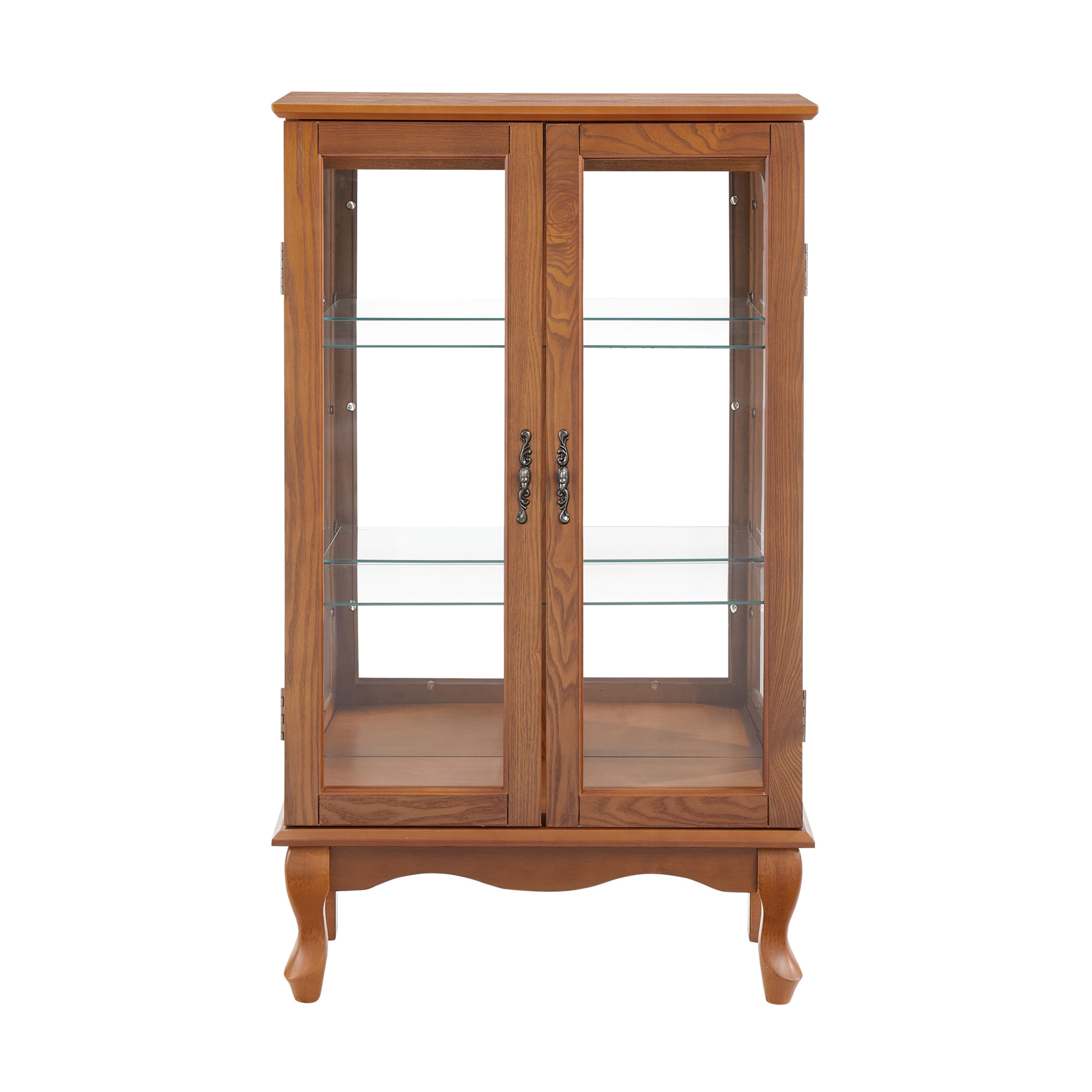 Noble House Fairfax Lighted Curio Cabinet with Mirrored Back, Glass Doors and Adjustable Shelves, Home Office, Dark Oak