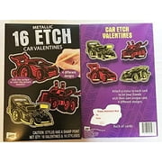 Metallic Etch Car Valentines ~ 16 count ~ 1 box