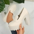 thumbnail image 6 of HaiMao Women's Platform High Heel Loafers Square Toe Chunky Heels Slip On Pump Shoes Beige 6.5(38), 6 of 6