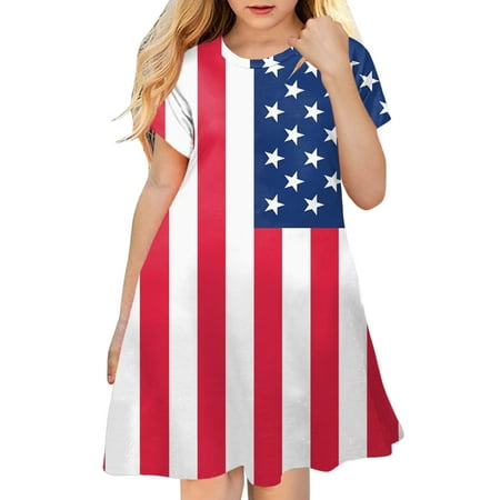 

Girl Dress Kids Toddler Baby Girls Spring Summer Print Short Sleeve Active Fashion Daily Indoor Outdoor American Independence Day Princess Dress Girls Dresses Semi Formal