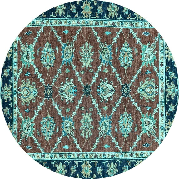 Ahgly Company Indoor Round Abstract Light Blue Modern Area Rugs, 7' Round