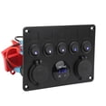 thumbnail image 3 of 5 Gang Switch Panel, LED Switch Panel Waterproof Pre Wired Design 12-24V Universal Dual USB Ports  For Fog Lamp Headlight Taillight Red,Blue,Green, 3 of 8