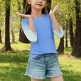 thumbnail image 4 of ZACPNCV 3/4 Length Sleeve Girls Tops Summer Three Quarter Striped Shirts Casual Loose Fit Soft Blouse Tees Sky Blue 13-14 Years, 4 of 8