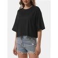 thumbnail image 3 of 3-pack Black Women's Comfy Basic Workout Gym Short Sleeve Crop Tops Casual Loose Oversized T-Shirts, 3 of 6