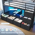 thumbnail image 4 of Low Loft Bed Twin Size with Upholsterd Headboard and 8 Storage Drawers, Metal Loft Twin Bed Frame with LED Lights, Under-Bed Play Area, Play Curtain, Safety Guardrail and Ladder, Black, 4 of 9