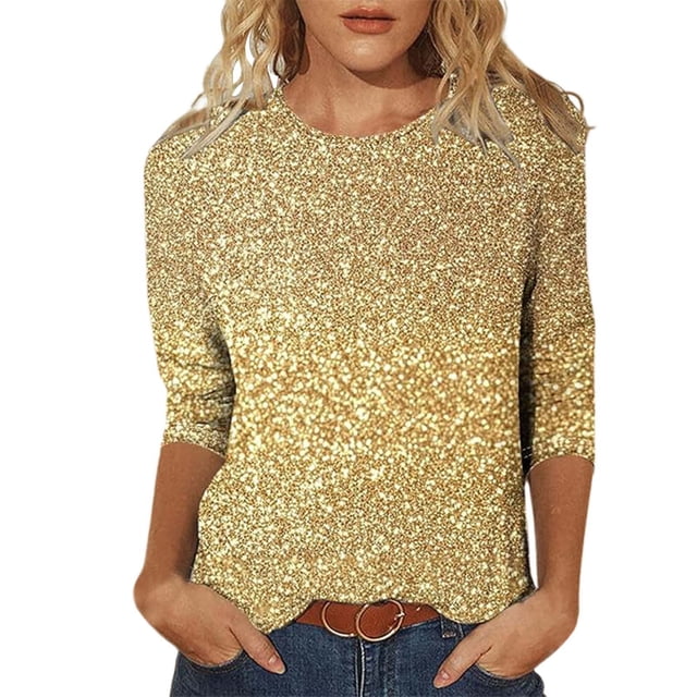 Xuewenshw T-Shirt Décontracté à Manches 3/4 Col Rond Imprimé Floral pour Femmes pour Usage Quotidien Manches Longues Ajusté