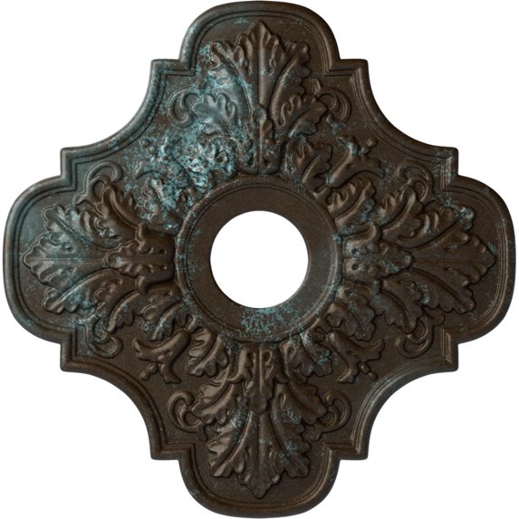 Ekena Millwork 17 3/4"OD x 3 1/8"ID x 1"P Peralta Ceiling Medallion (Fits Canopies up to 4 5/8"), Hand-Painted Bronze Blue Patina