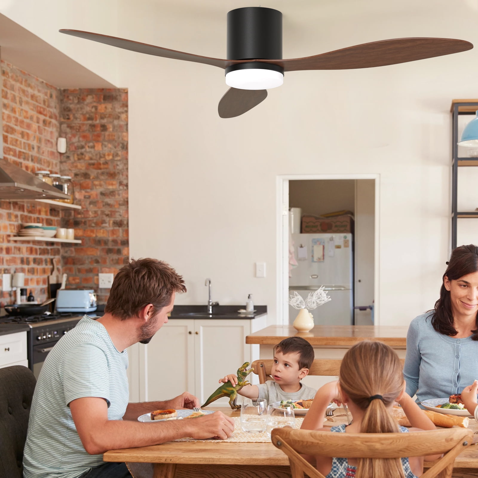 Ceiling Fans with Lights, 52 Inch Low Profile Ceiling Fan with Remote/App Control, Flush Mount, DC Reversible Motor, Dimmable LED for Bedroom,Indoor/Outdoor Use