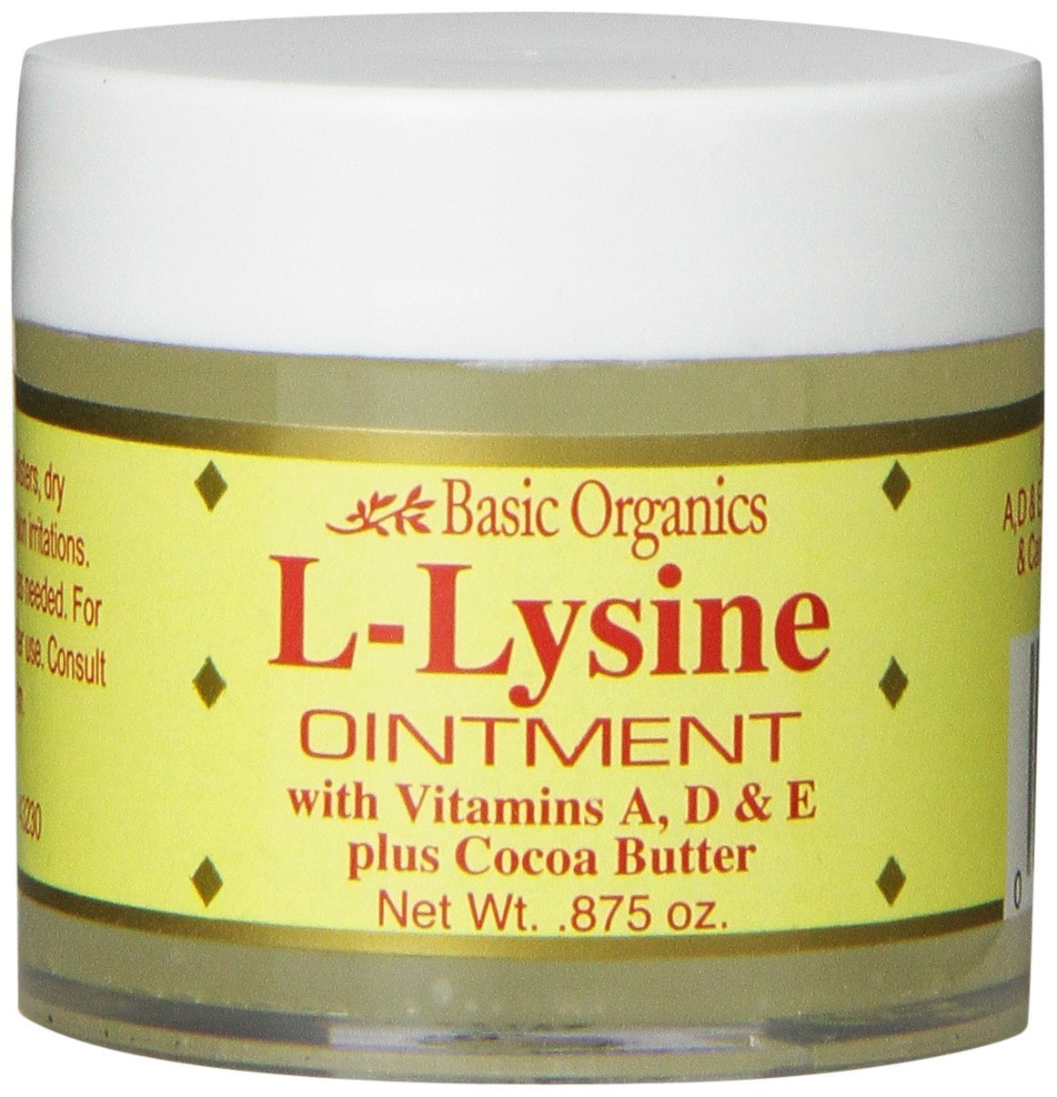 Basic Organics LLysine Ointment W/ Vitamin A, D & E Cocoa Butter, 0.