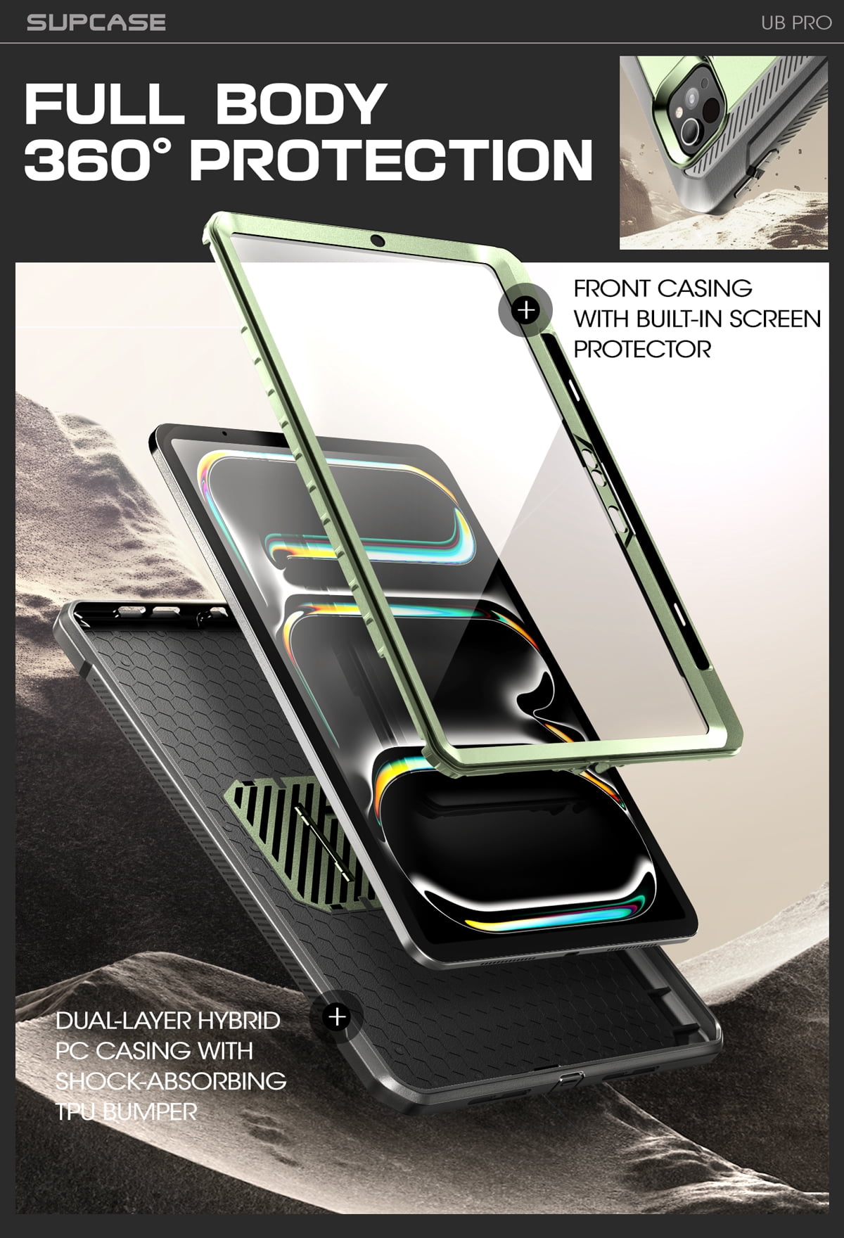 SUPCASE for iPad Pro 11 Inch Case M4 2024 5th Generation with Pencil Holder (Unicorn Beetle Pro), [Built-in Screen Protector & Stand] Full-Body Rugged Cover for iPad Pro 11 Inch M4 2024 5th Gen,Green