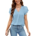 thumbnail image 4 of Laqbezok V-Neck Flutter Sleeve Blouse, Women's Casual Short Sleeve Top, Fashion Tiered Ruffle Cap Shirt, Summer Loose Fit Tunic, Lightweight Solid Color Pullover, 4 of 5