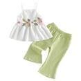 thumbnail image 1 of DXOUPM Girls 2 Piece Outfits Floral Embroidery Spaghetti Strap Tank Tops Bell Bottom Pants, 1 of 3