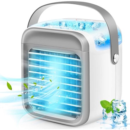 

Wireless Portable Mini Air Cooler Fan Multifunctional Personal USB 2000 MAh Air Cooler with 3-Speed 7 Colors Changing LED Night Light Humidifier with Water Tank