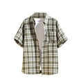 thumbnail image 1 of Camisas de los Hombres de Manga Larga Casual Botón de Comprobación Bolsillo Solapa Camisa de Moda, Poliéster Cuadrado, 1 of 6