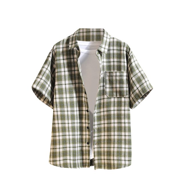 Camisas de los Hombres de Manga Larga Casual Botón de Comprobación Bolsillo Solapa Camisa de Moda, Poliéster Cuadrado