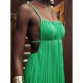 thumbnail image 2 of Green Solid Color Spaghetti Strap Pleated Maxi Dress For Women, Summer Vacation Bohemian Style, 2 of 7