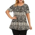 thumbnail image 1 of Pompotops Femmes Impression Manches Courtes O-Cou Grande Taille Plissé T-Shirt Chemisier Tops, 1 of 6