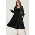 thumbnail image 3 of Elegant Black Lace-up Ruched Front Long Sleeve Plus Size Midi Dress with Ruffle Hem - [ZhiHiMeRi] | 1X, 3 of 12