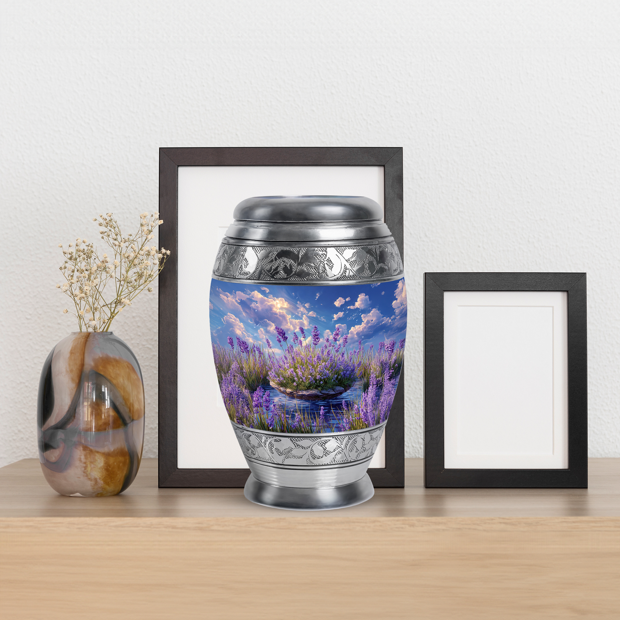 MUKTIVE Lavender Grass Burial Urn for Ashes Adult Male, Sky Blue Urn for Ashes for Women, Keepsake Cremation Urns for Men, Handcrafted Decorative Clouds Urns for Mom & Dad, 3 Inch