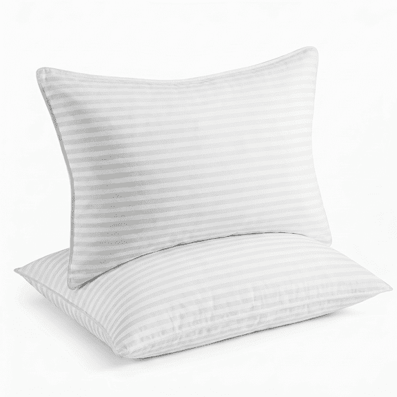 KAQINU Bed Pillows Queen Size Set of 2,Great Support Luxury Hotel Pillows for Side,Stomach and Back Sleepers,Striped White