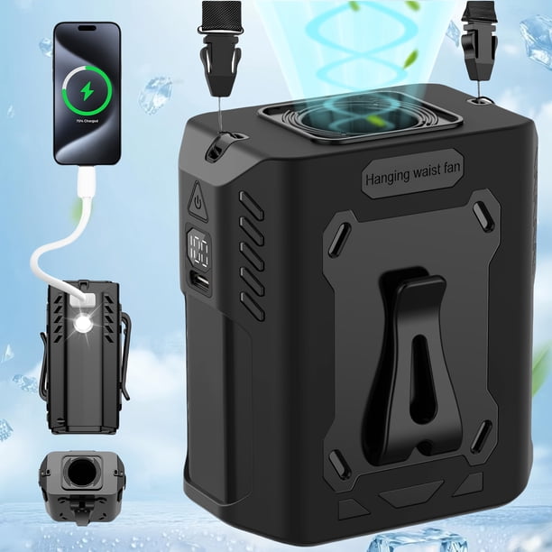 Nuevo Ventilador Portátil Multifuncional con Carga USB, Mini Clip para Cintura, Sopla Aire Frío, Diseño 3 en 1 para Escritorio/Cuello, Batería de 6000mAh con Power Bank y Linterna,