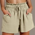 thumbnail image 2 of Womens Bermuda Shorts Womens Linen Casual Shorts, High Waisted Wide Leg Shorts Summer Flowy Beach Drawstring Shorts with Pockets Beige XL, 2 of 6