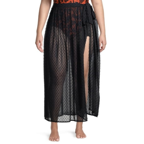 Side Slit Side Tie Swiss Dot Skirt Coverup