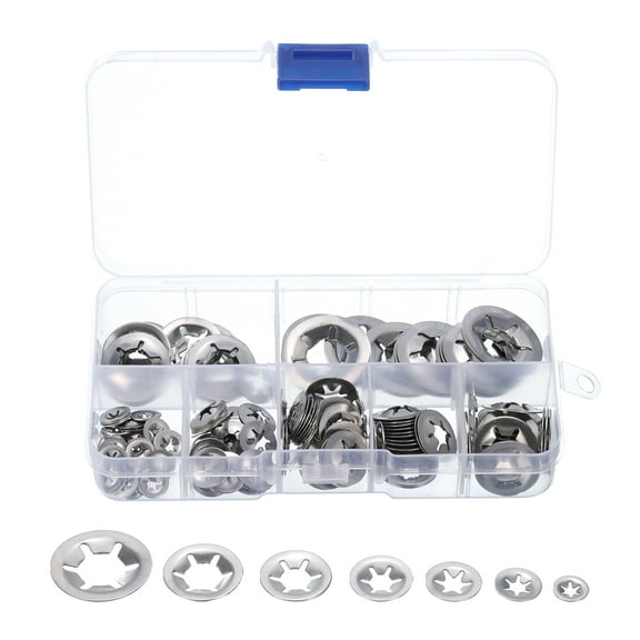 Uxcell 160 Pcs Internal Tooth Washers Set, 7 Sizes M3/M4/M5/M6/M8/M10/M12 Quick Star Locking Washers, 304 Stainless Steel