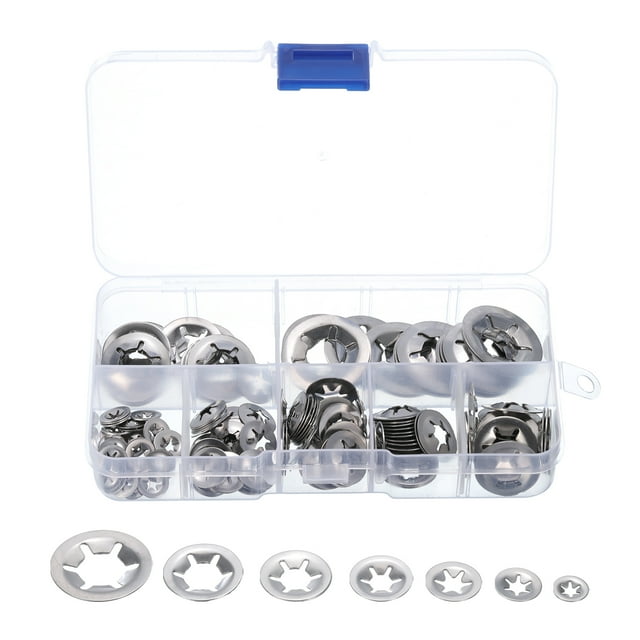 Uxcell 160 Pcs Internal Tooth Washers Set, 7 Sizes M3/M4/M5/M6/M8/M10/M12 Quick Star Locking Washers, 304 Stainless Steel