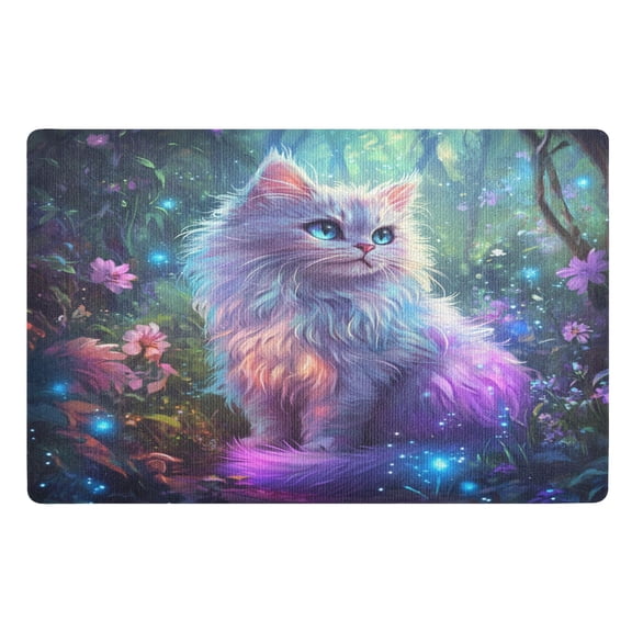 BZSMCE Floor Mats 32x20in White Cat with Flowers Creativity Doormats