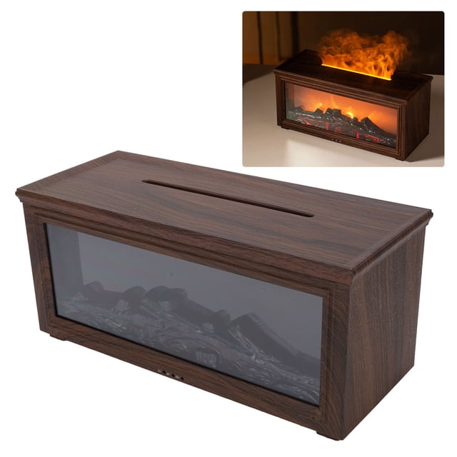 Fireplace Essential Oil Diffuser,180ml Wood Grain Ultrasonic Humidifier, 7 - Color LED Mood Light, Auto Shut - Off & Quiet Aromatherapy Diffuser for Home, Bedroom, Office