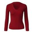 thumbnail image 4 of JIKNTTR Womens Long Sleeve Shirts Tops Deep V Neck Ribbed Knit Slim Fit Basic Sexy T-Shirt Casual Fashion Stretch Top Trendy Stretchy Basic Tee, 4 of 4