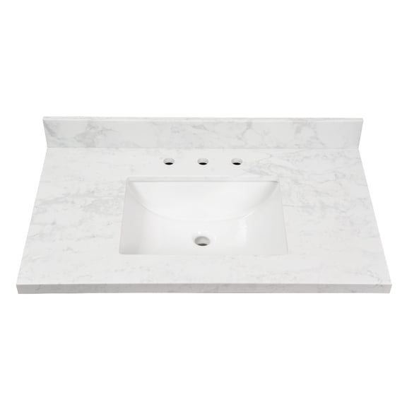 Kingston Brass KVPB3722W38CR Ferrara 37-Inch Quartz Vanity Top (8" Faucet Drillings) in Quartz White