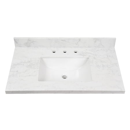 Kingston Brass KVPB3722W38CR Ferrara 37-Inch Quartz Vanity Top (8" Faucet Drillings) in Quartz White
