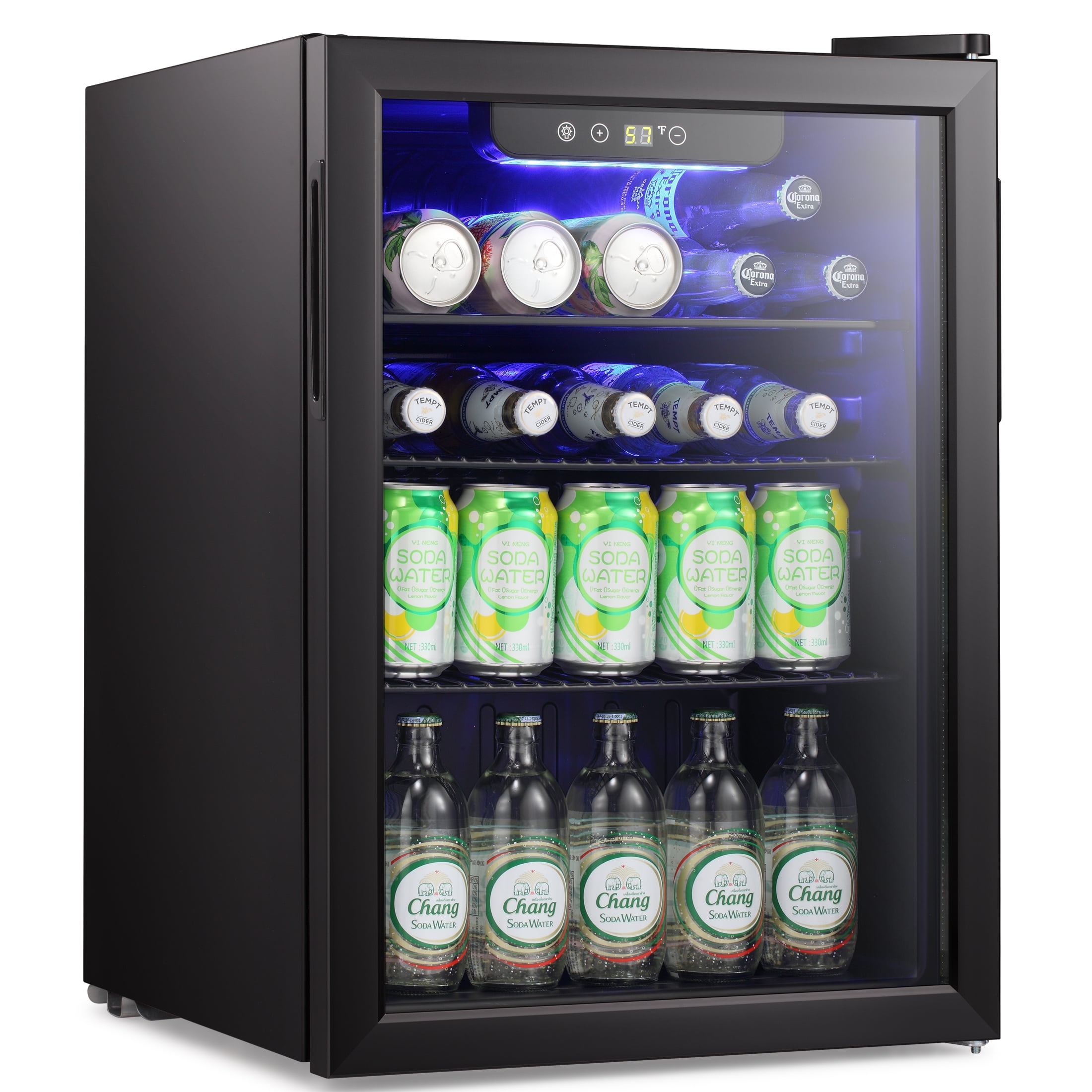 Electactic 2.6 Cu.ft Beverage Refrigerator Cooler, 100 Can Mini Fridge with Glass Door for Soda Beer or Wine, With Adjustable Removable Shelves, Bar/Office/Home